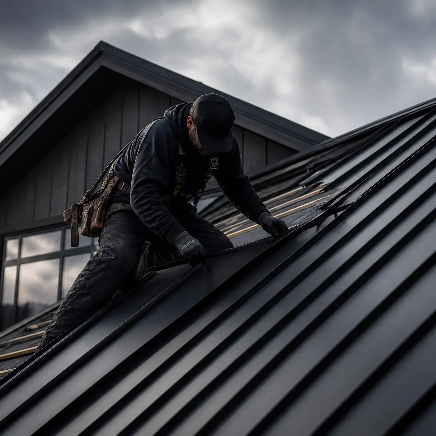 Metal roof installation by Davis Roofing Co Inc on a residential property. Expert roofing services f.